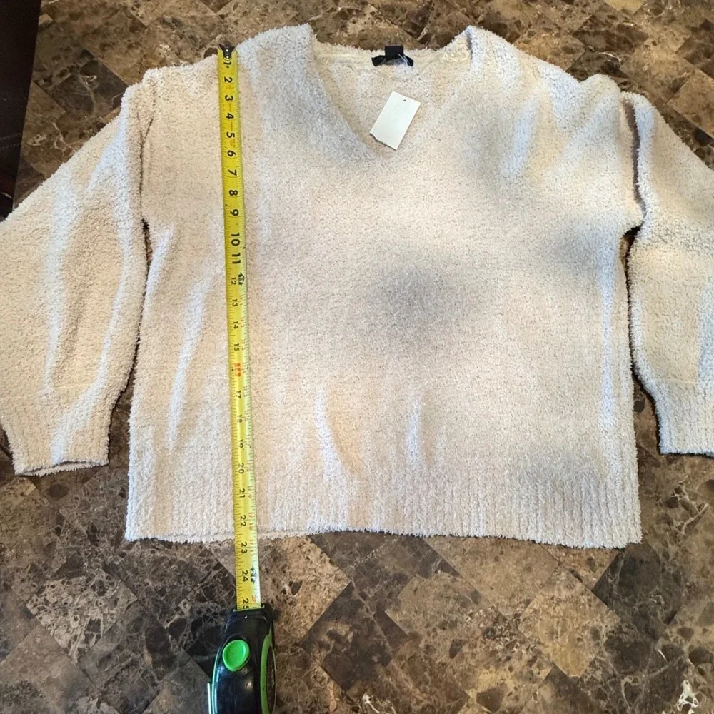 Sanctuary Womens V-Neck Fuzzy Eyelash Knit Lurex Sweater CW1703QF8 Cream Large